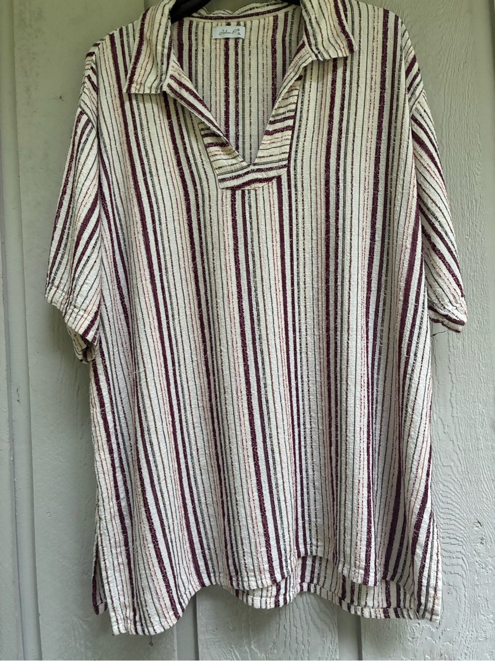 John P Men’s XL Greek Cotton Striped Baja Boho Pullover Shirt - Picture 9 of 12